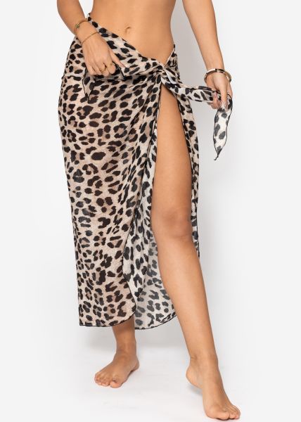 Pareo mit Leo-Print - beige