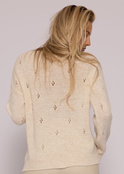 Oversize Pullover mit Lochmuster, offwhite