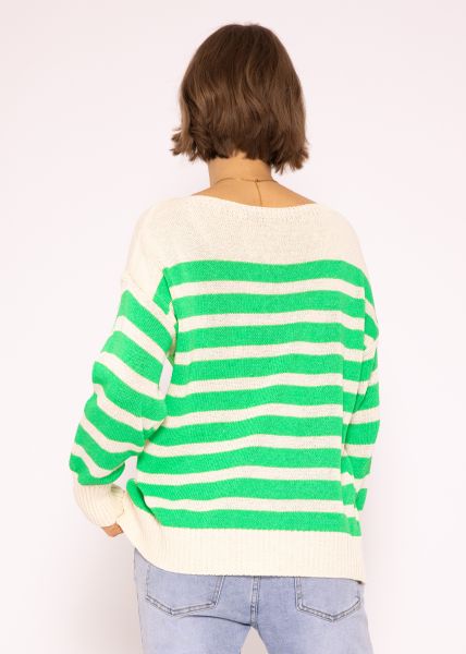 Leichter Streifen Pullover, beige/grün