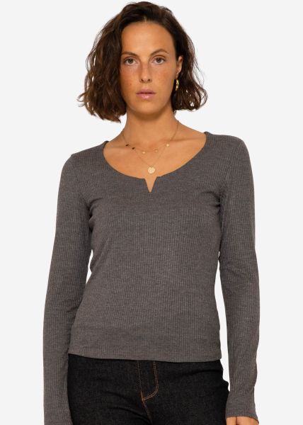Geripptes Langarmshirt - dunkelgrau