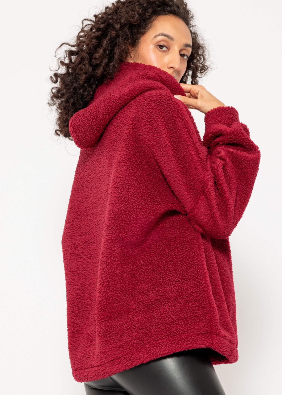 Oversize Teddy Sweatshirt mit Kapuze - weinrot