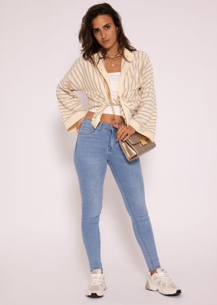 Jersey Kimono Bluse mit Streifen, beige/taupe