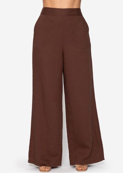 Leinen Hose mit geradem Bein- braun
