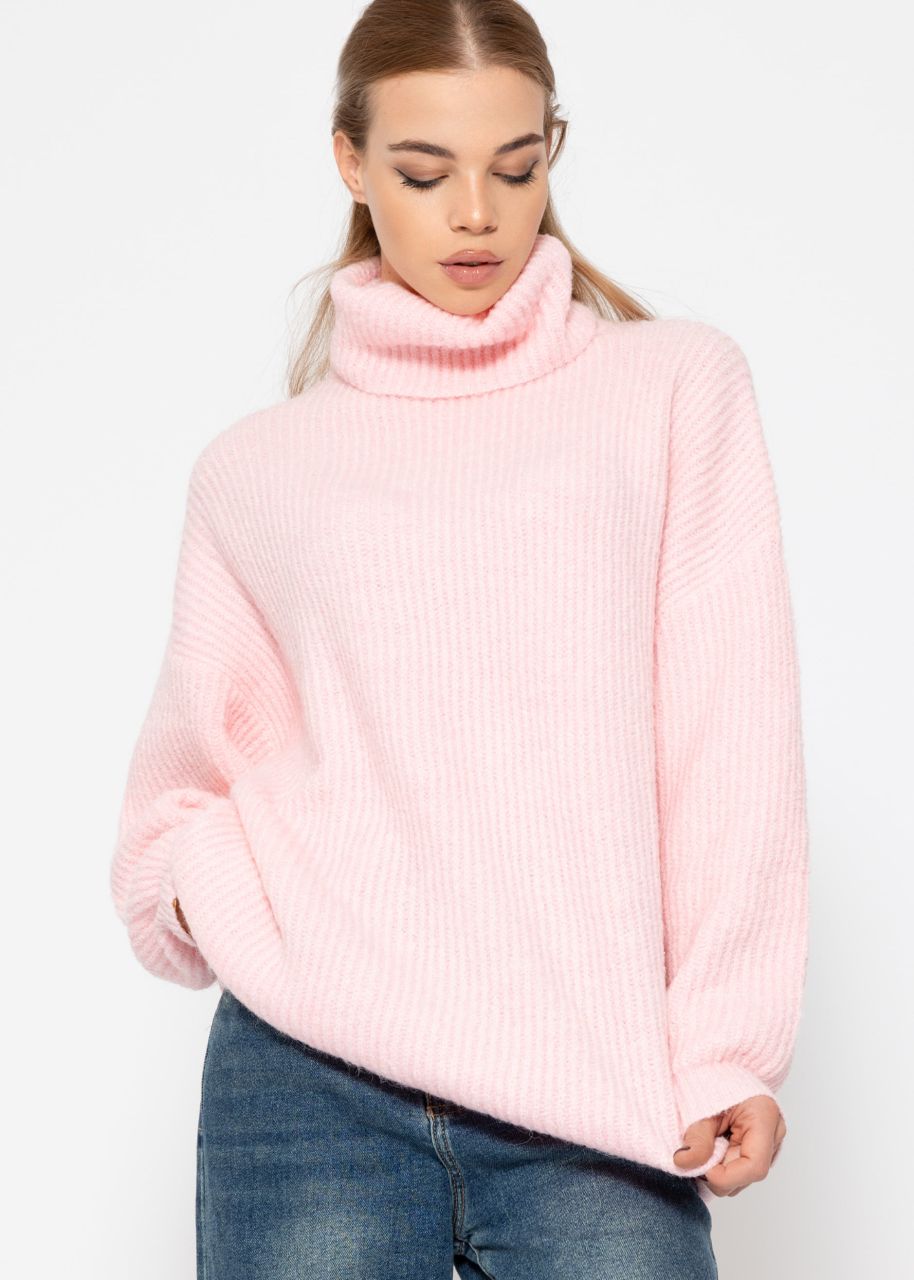 Oversize Rollkragenpullover - rosa