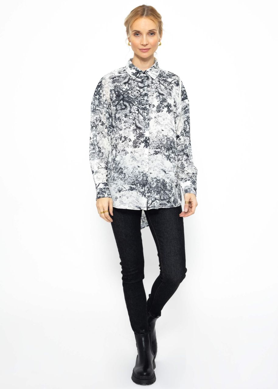 Oversize Bluse mit Print - schwarz-weiß