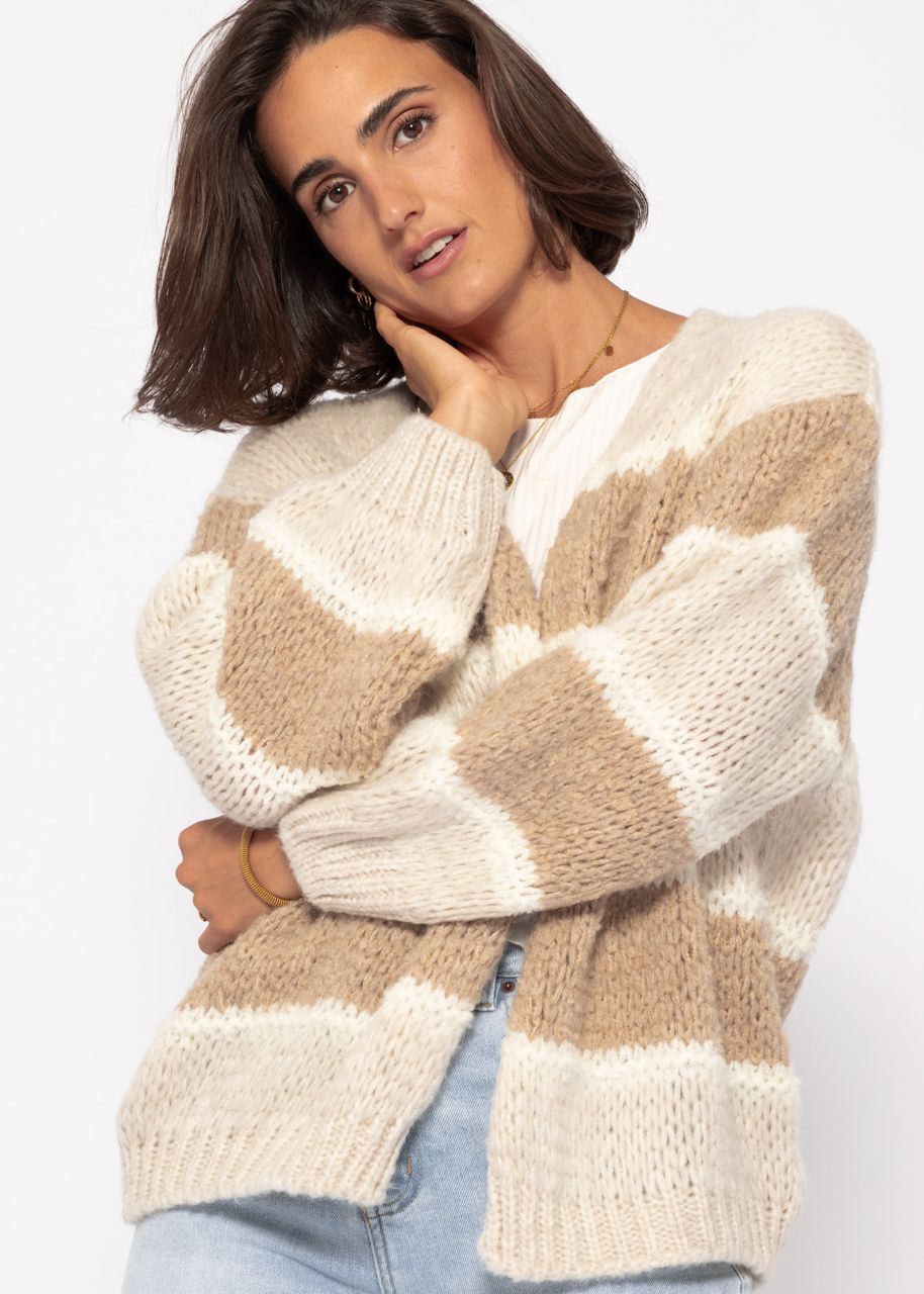 Cardigan in Streifen Design - beige