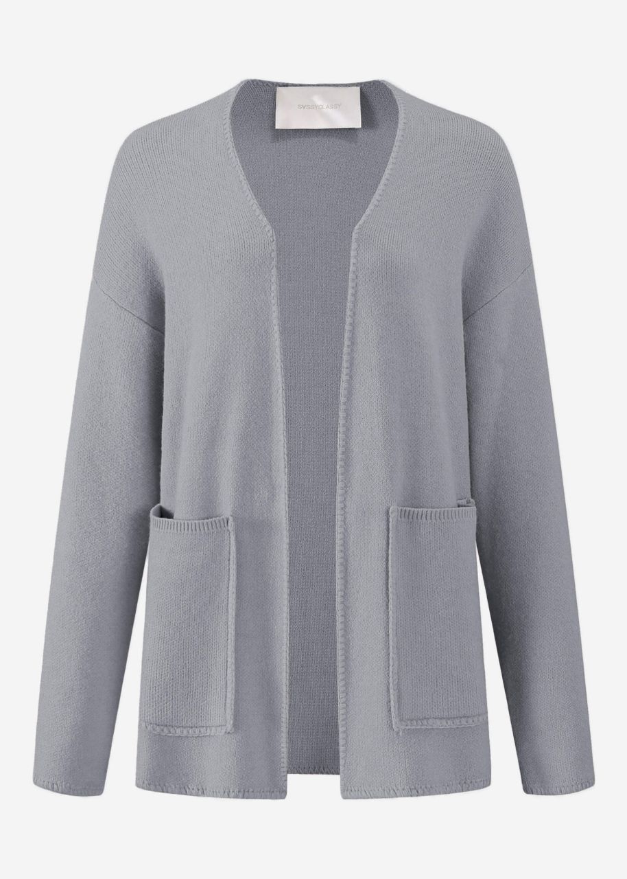 Offener Cardigan mit aufgesetzten Taschen - grau