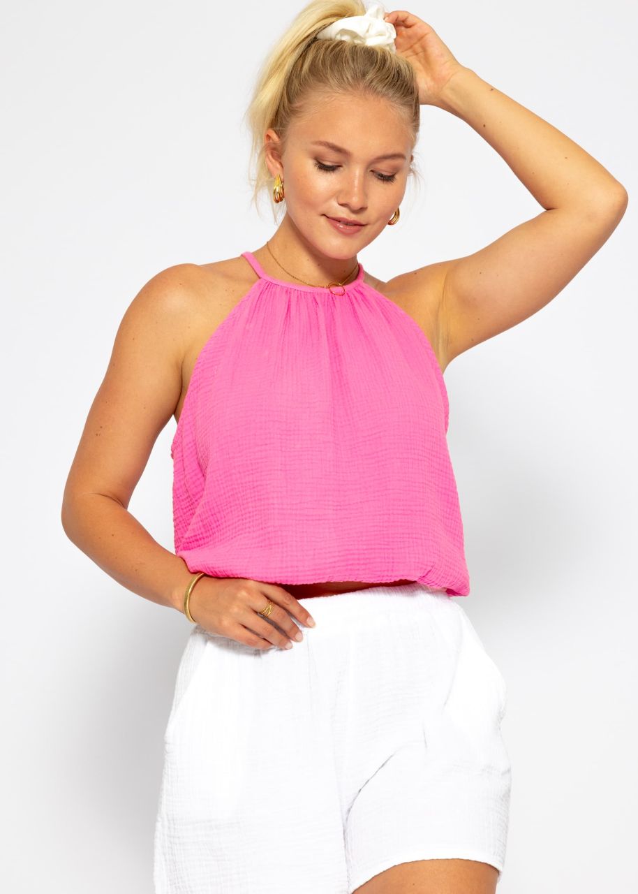 Schulterfreies Musselin Top - pink