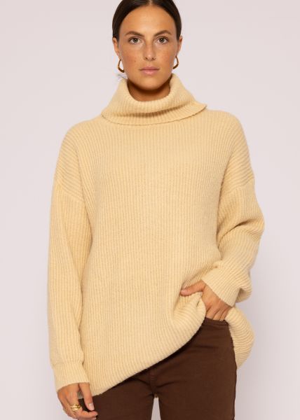 Oversize Rollkragenpullover, beige