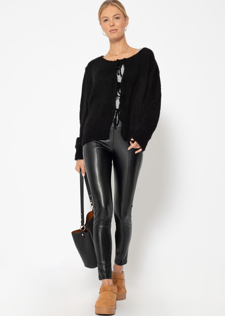 High-Rise Thermo Kunstleder Leggings mit Biese - schwarz