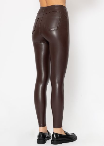 Thermo Lederleggings mit aufgesetzten Taschen, dunkelbraun