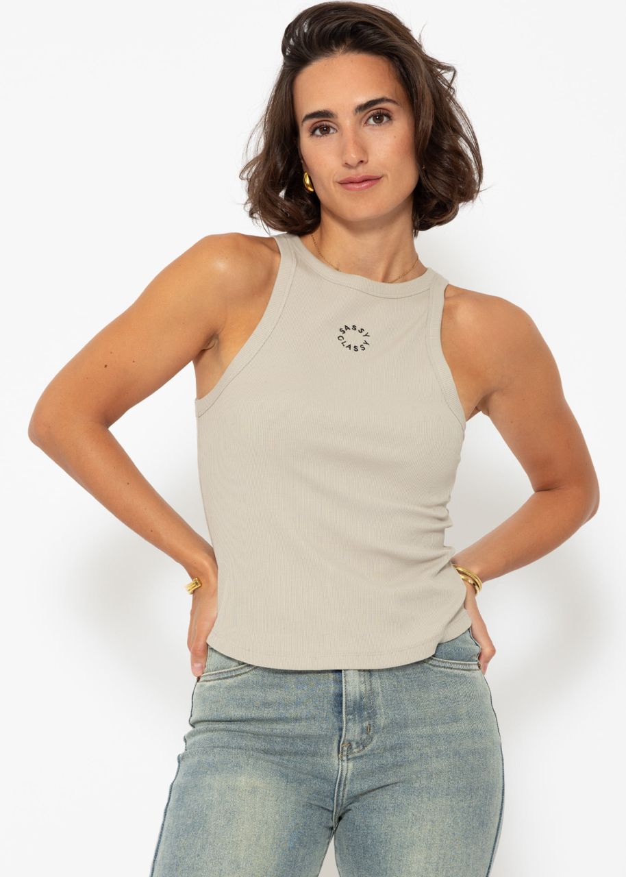 Tank Top mit Stickerei - beige