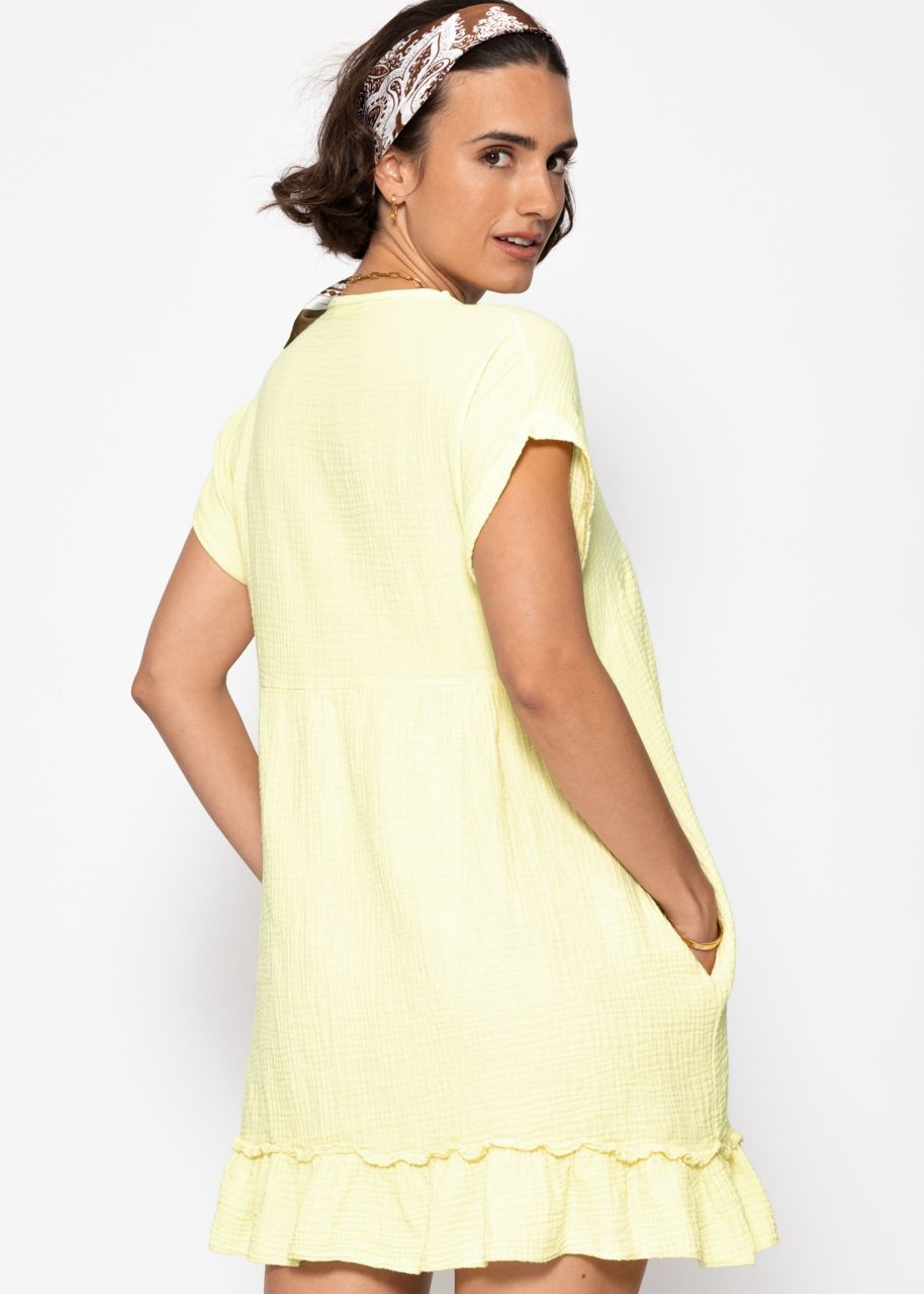 Musselin Kleid mit V-Ausschnitt - buttergelb