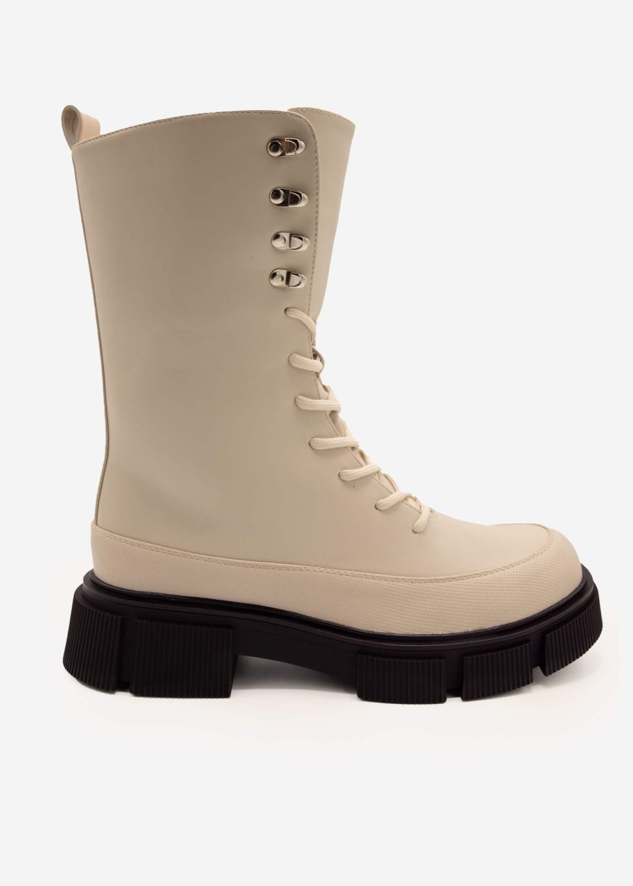 Plateau-Boots mit Schnürung, beige