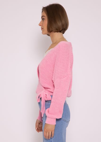 Rippen-Cardigan zum Binden, rosa