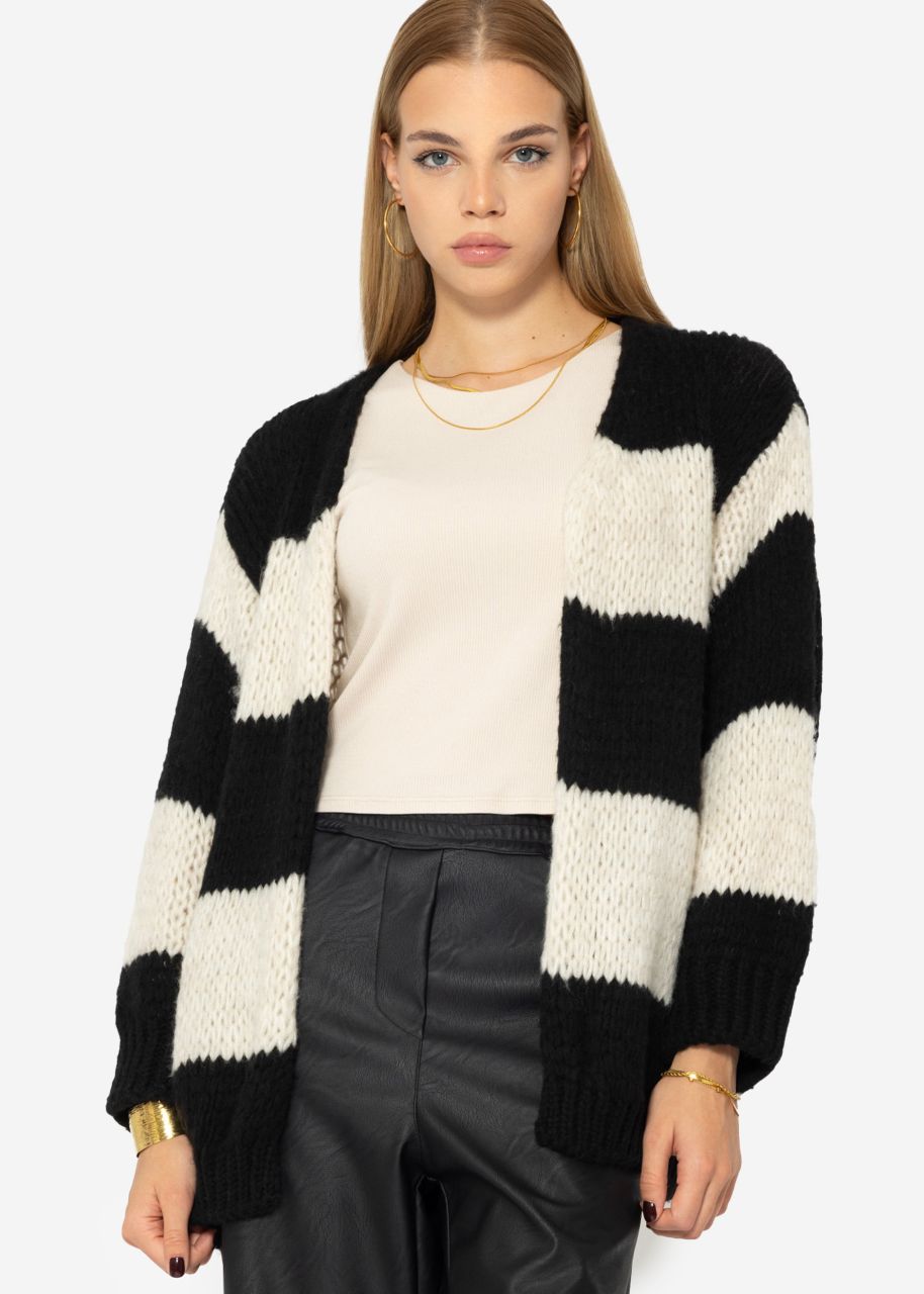 Gestreifter oversize Cardigan - schwarz-offwhite