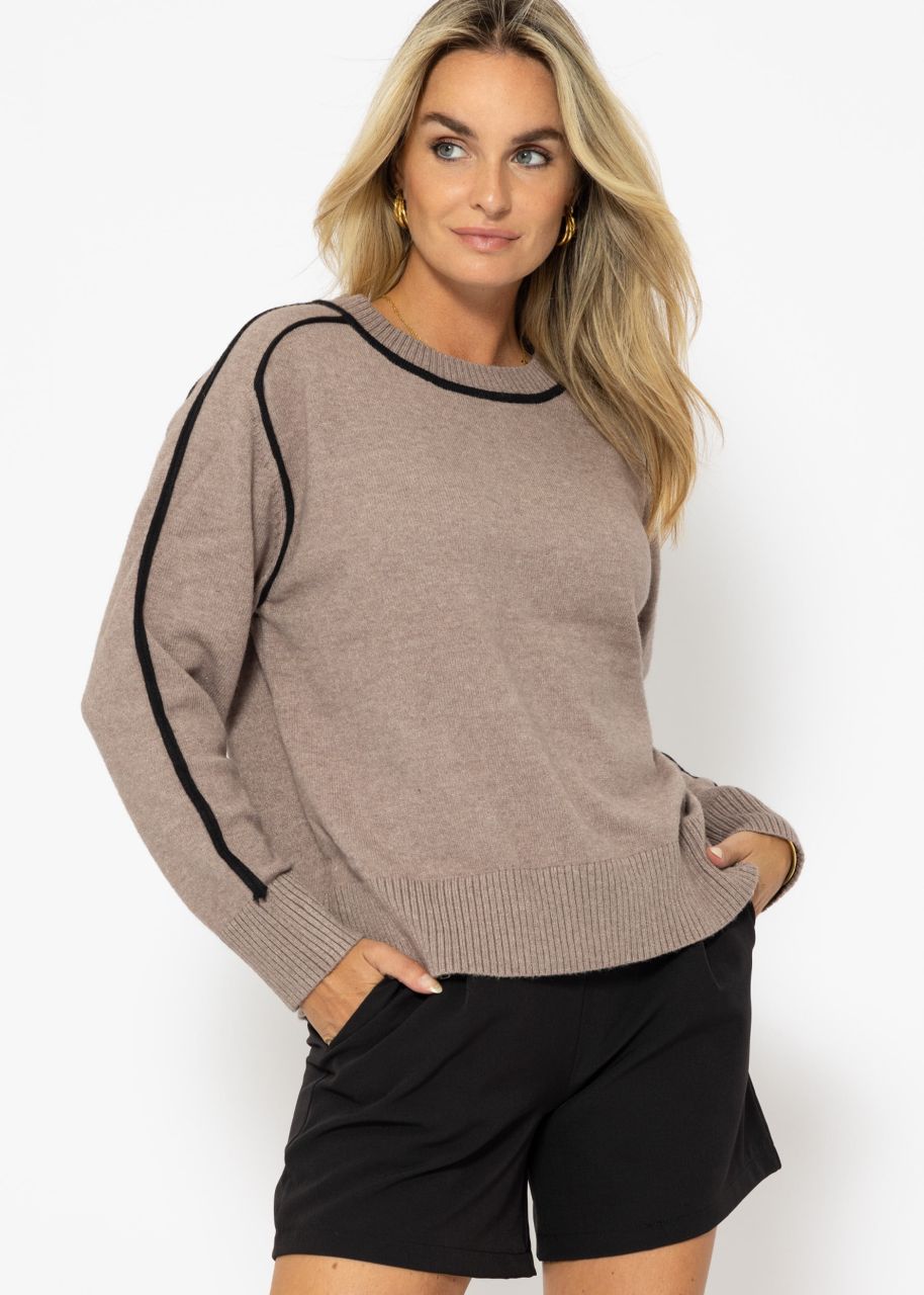 Pullover mit Zierblenden - taupe-schwarz