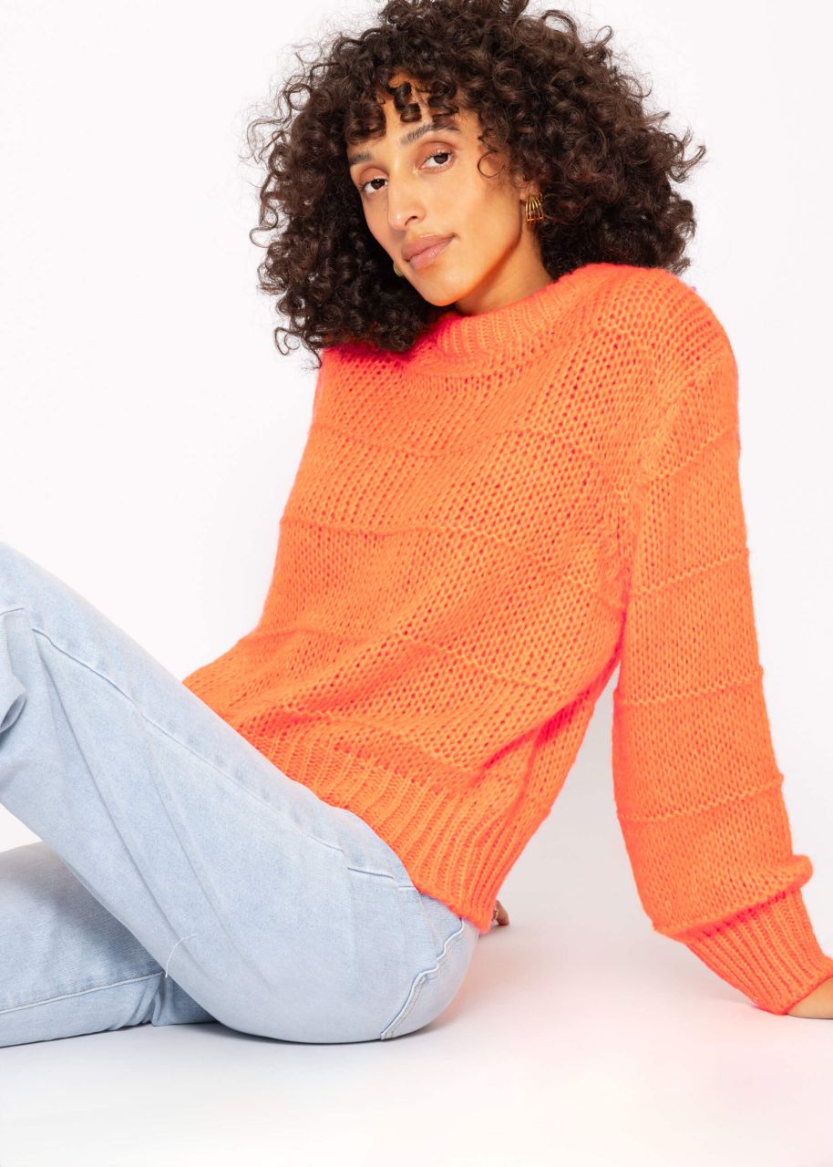 Oversize Pullover mit Strukturstreifen - mandarine