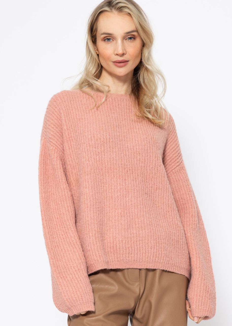 Gerippter Pullover mit Rundhalsausschnitt - altrosa