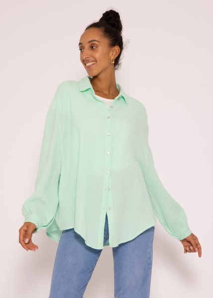 Musselin Bluse oversize, kurz, hellgrün