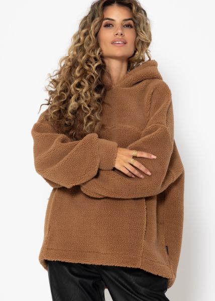 Oversize Teddy Sweatshirt mit Kapuze - camel