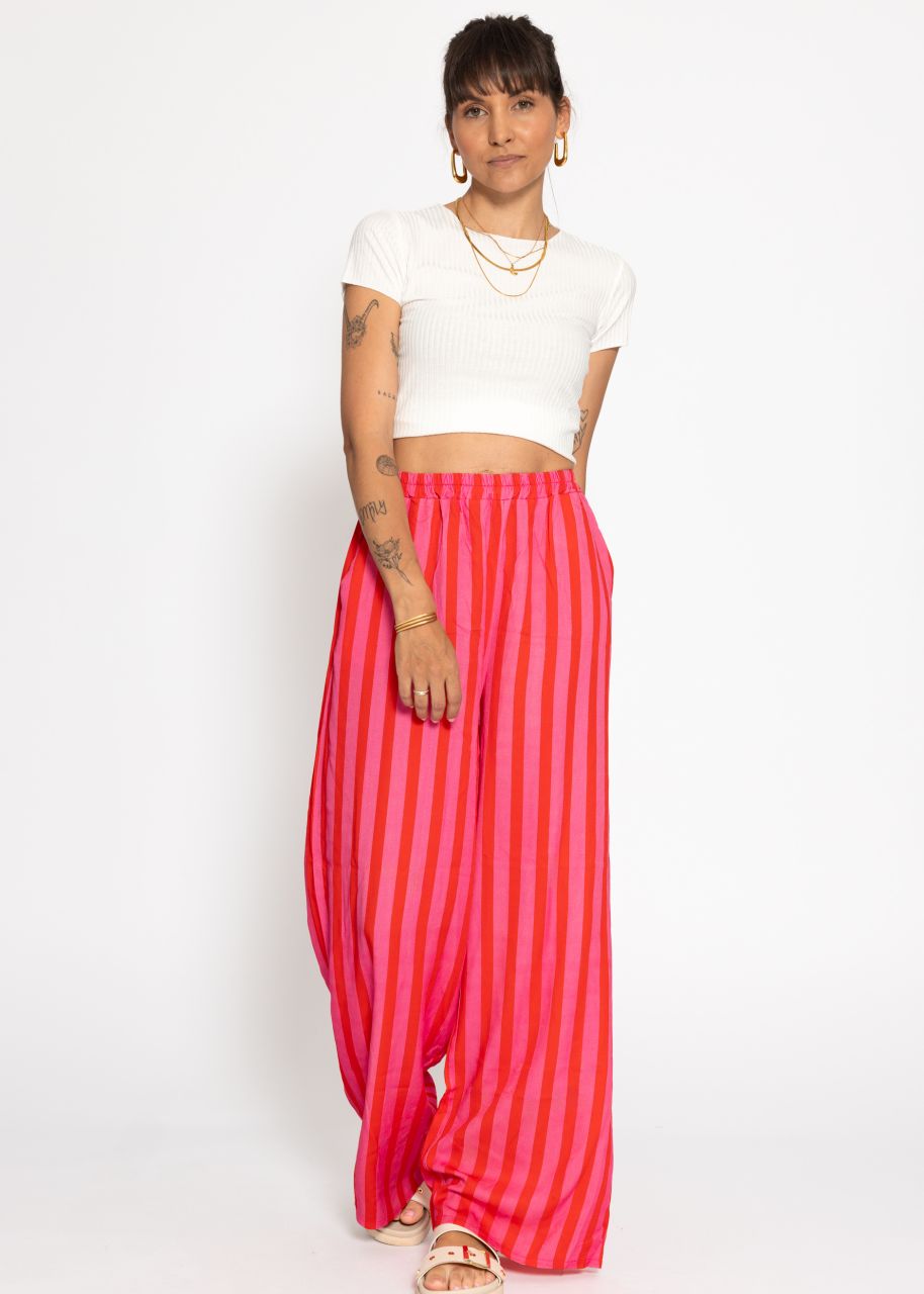 Gestreifte Hose mit weitem Bein - pink