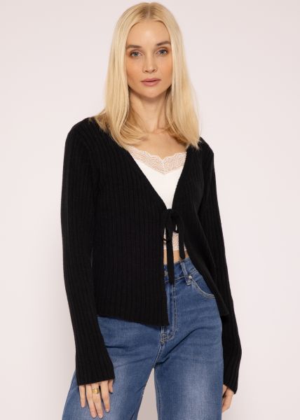 Cardigan mit Bindeband, schwarz