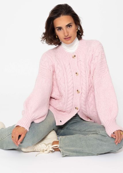 Super flauschige Strickjacke mit Zopfmuster - rosa