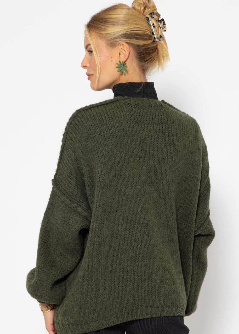 Lässiger Cardigan mit Außennähten - dunkelgrün