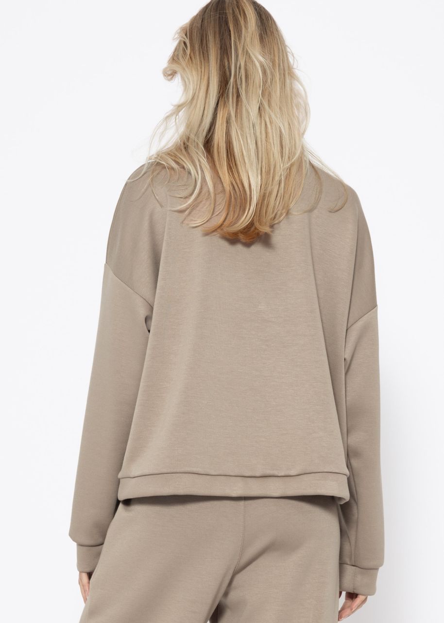 Softes Sweatshirt mit Teilungsnähten - taupe