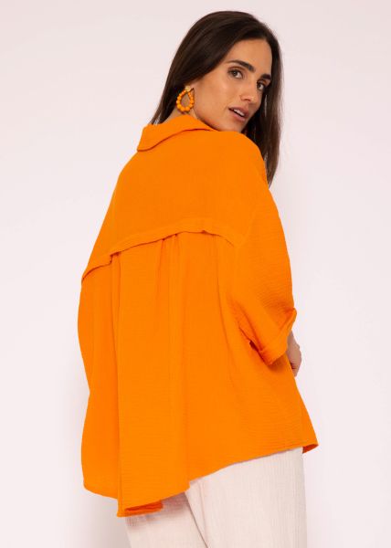 Musselin Bluse oversize kurzarm, kurz, orange