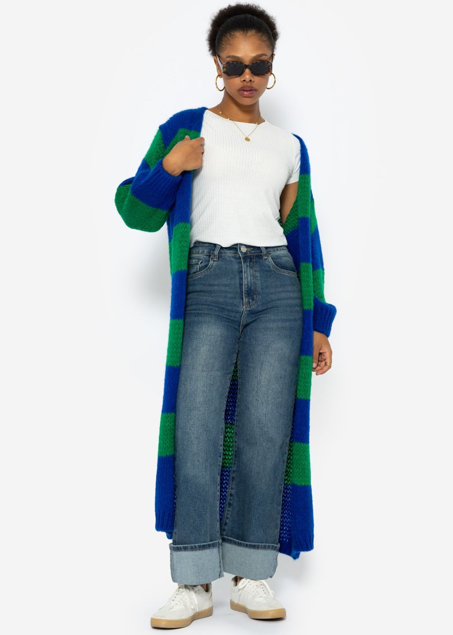 Extra langer Cardigan mit Blockstreifen - royalblau-grün