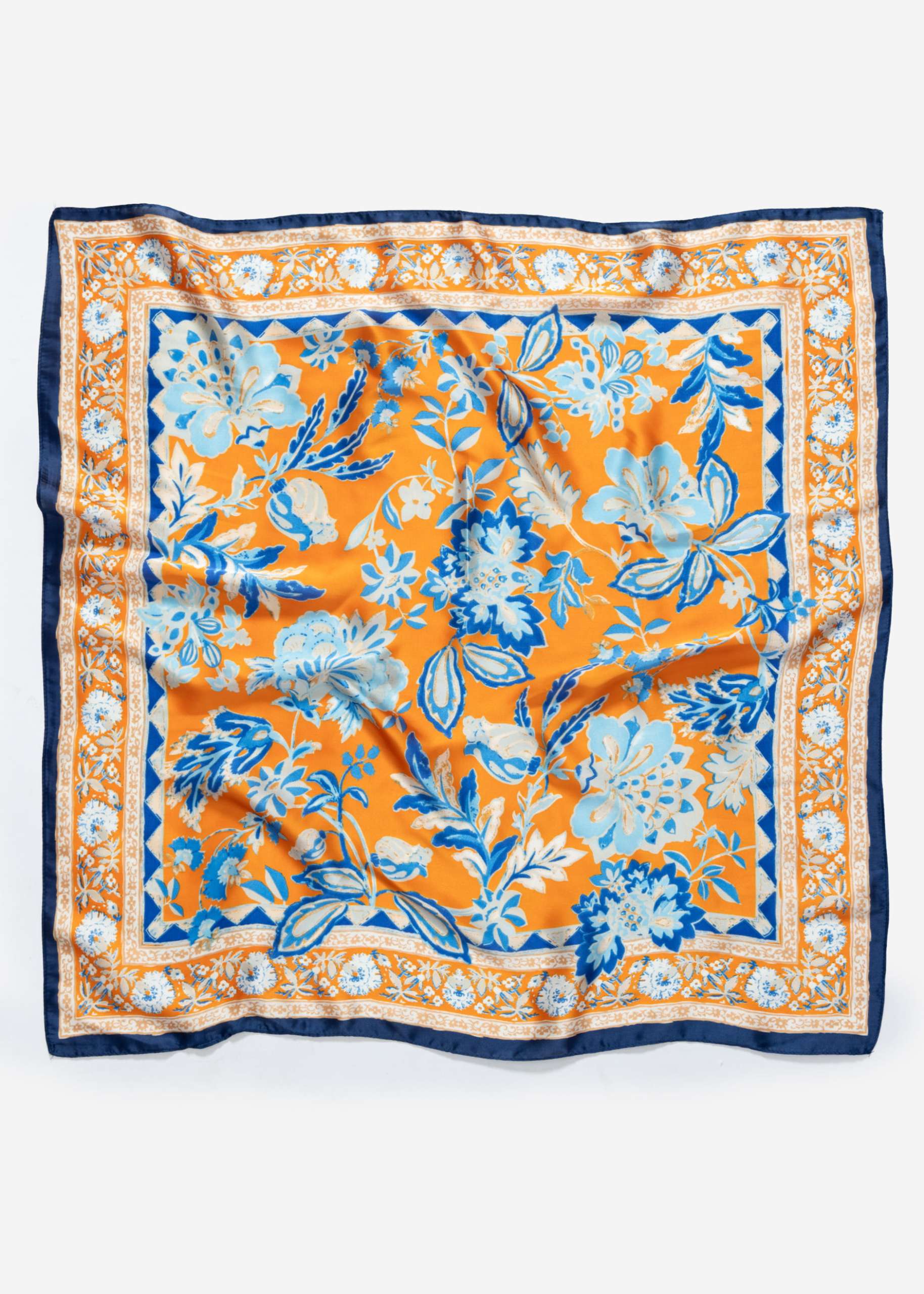 Halstuch mit floralem Muster - orange-blau