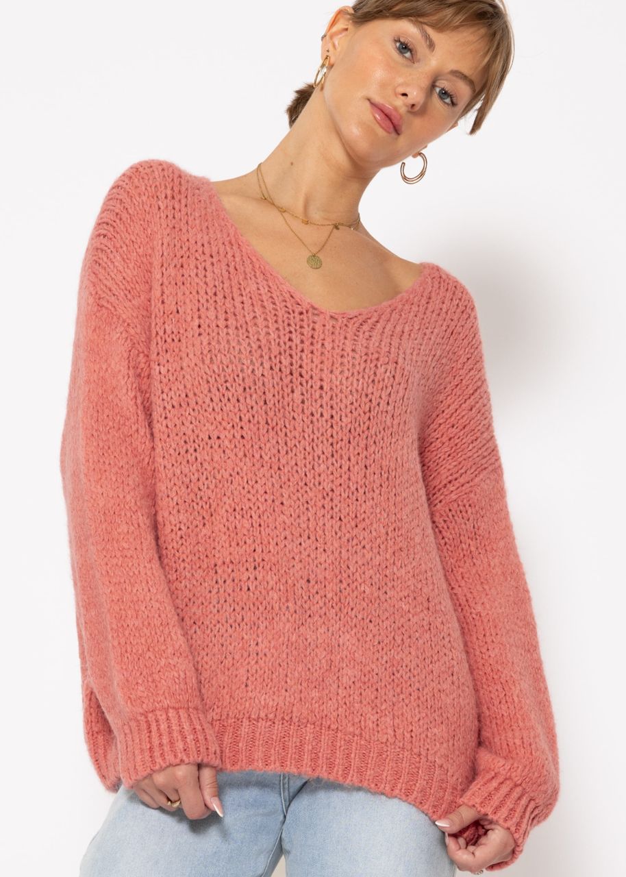 Oversize Pullover mit V-Ausschnitt - lachs