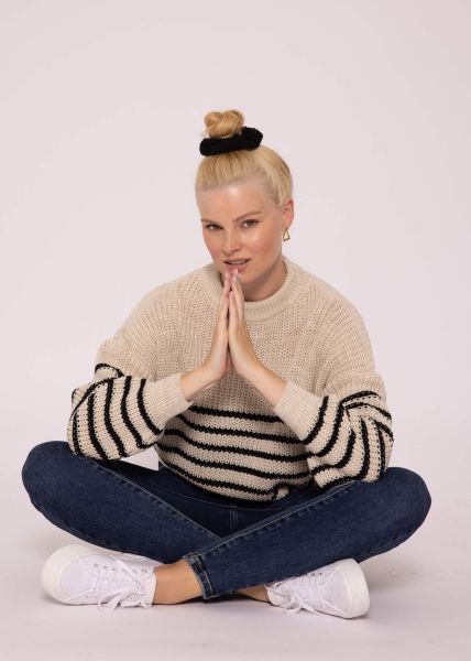 Strickpullover mit Streifen-Muster, beige-schwarz
