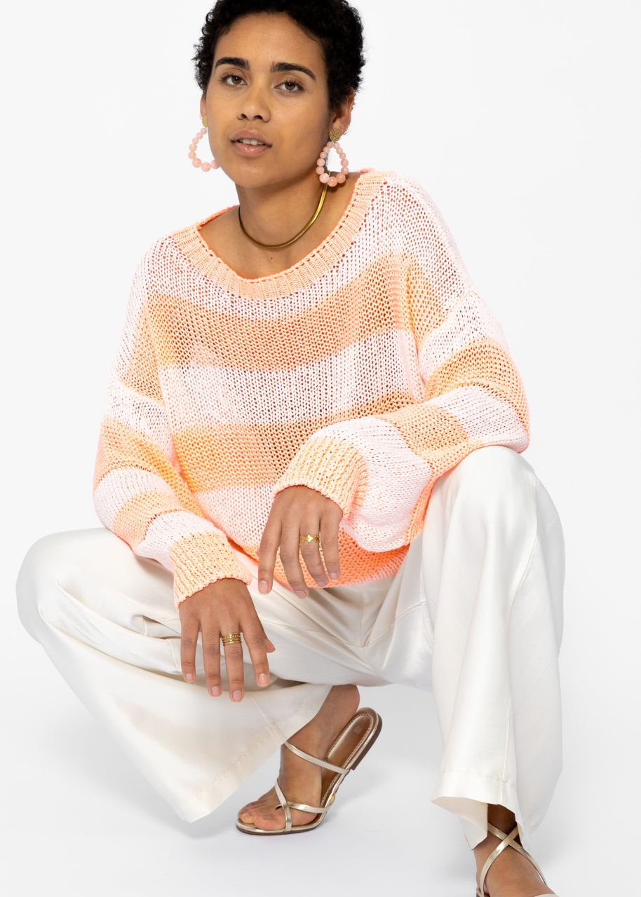 Gestreifter Baumwoll Pullover - peach-offwhite