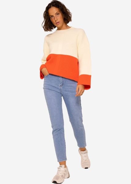 Pullover mit orangefarbenem Saum - offwhite