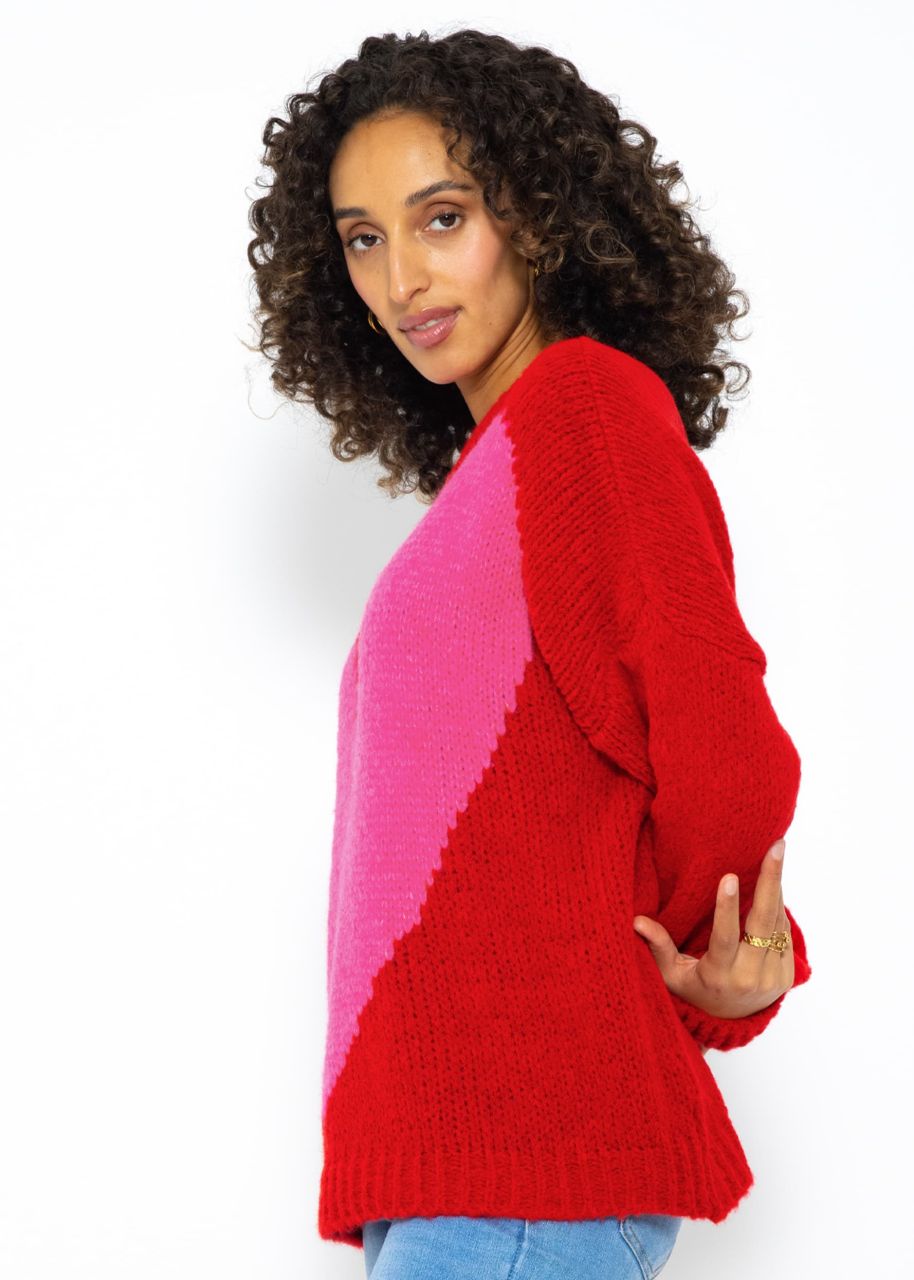 Oversize Pullover mit Herzmotiv - rot-pink