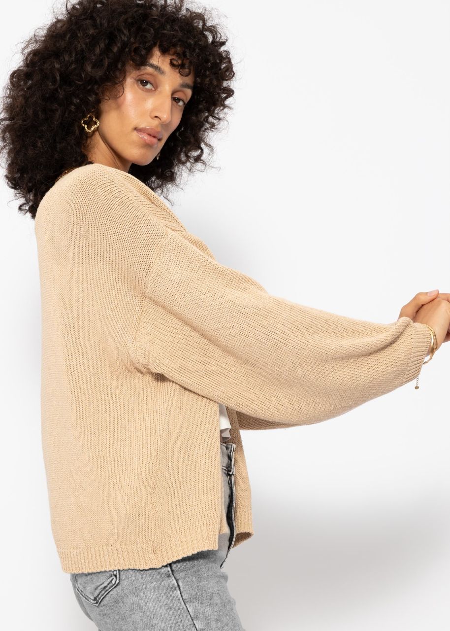 Baumwoll Cardigan mit weiten Ärmeln - beige