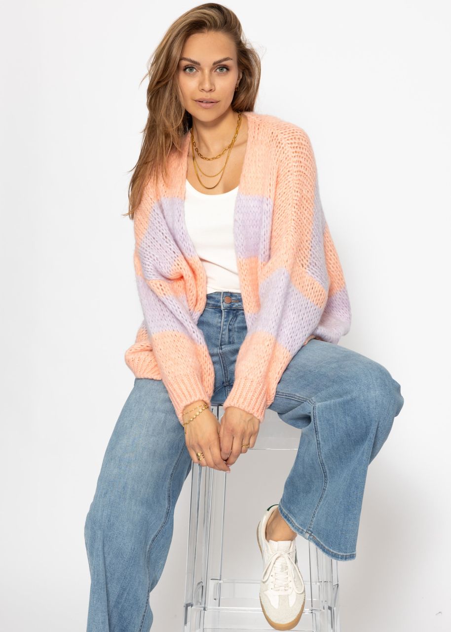 Gestreifter oversize Cardigan - peach-flieder