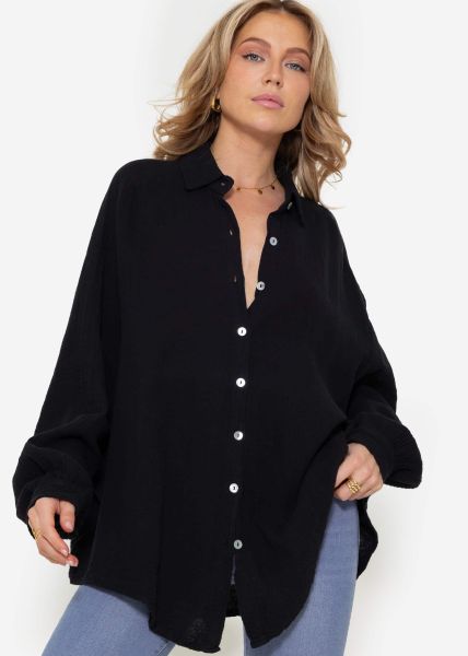 Musselin Bluse oversize, kurz, schwarz