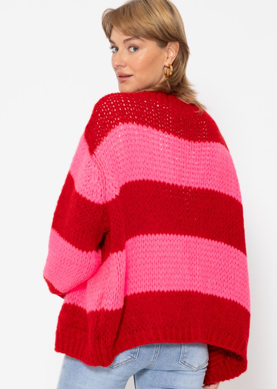 Gestreifter oversize Cardigan - rot-pink