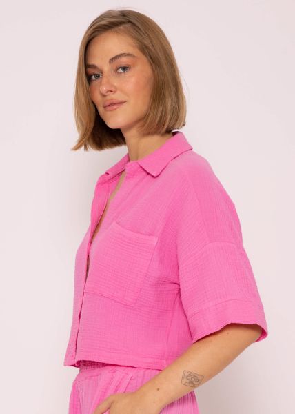 Kurze Musselin Blusen Jacke, pink