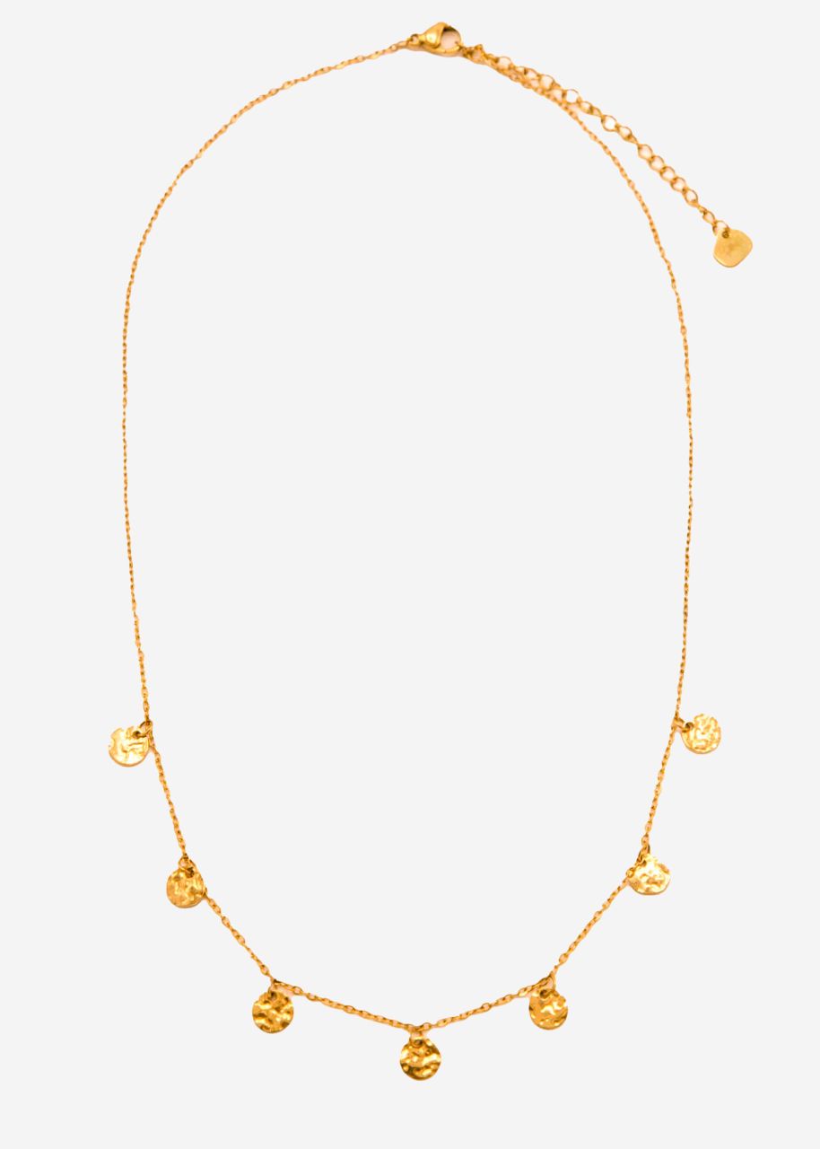 Halskette mit zarten gehämmerten Plättchen, gold