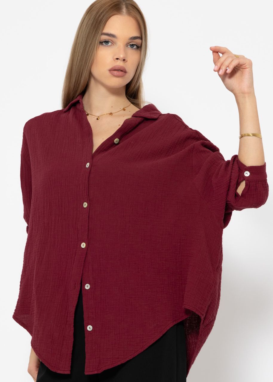 Musselin Bluse oversize, kurz, dunkelrot