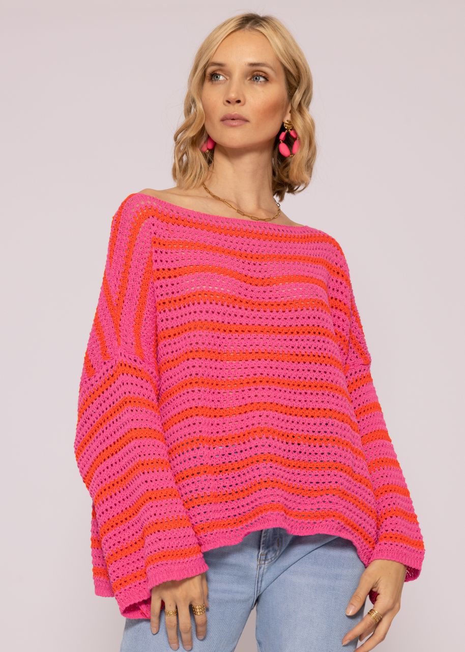 Oversize Crochet-Pullover, pink/orange