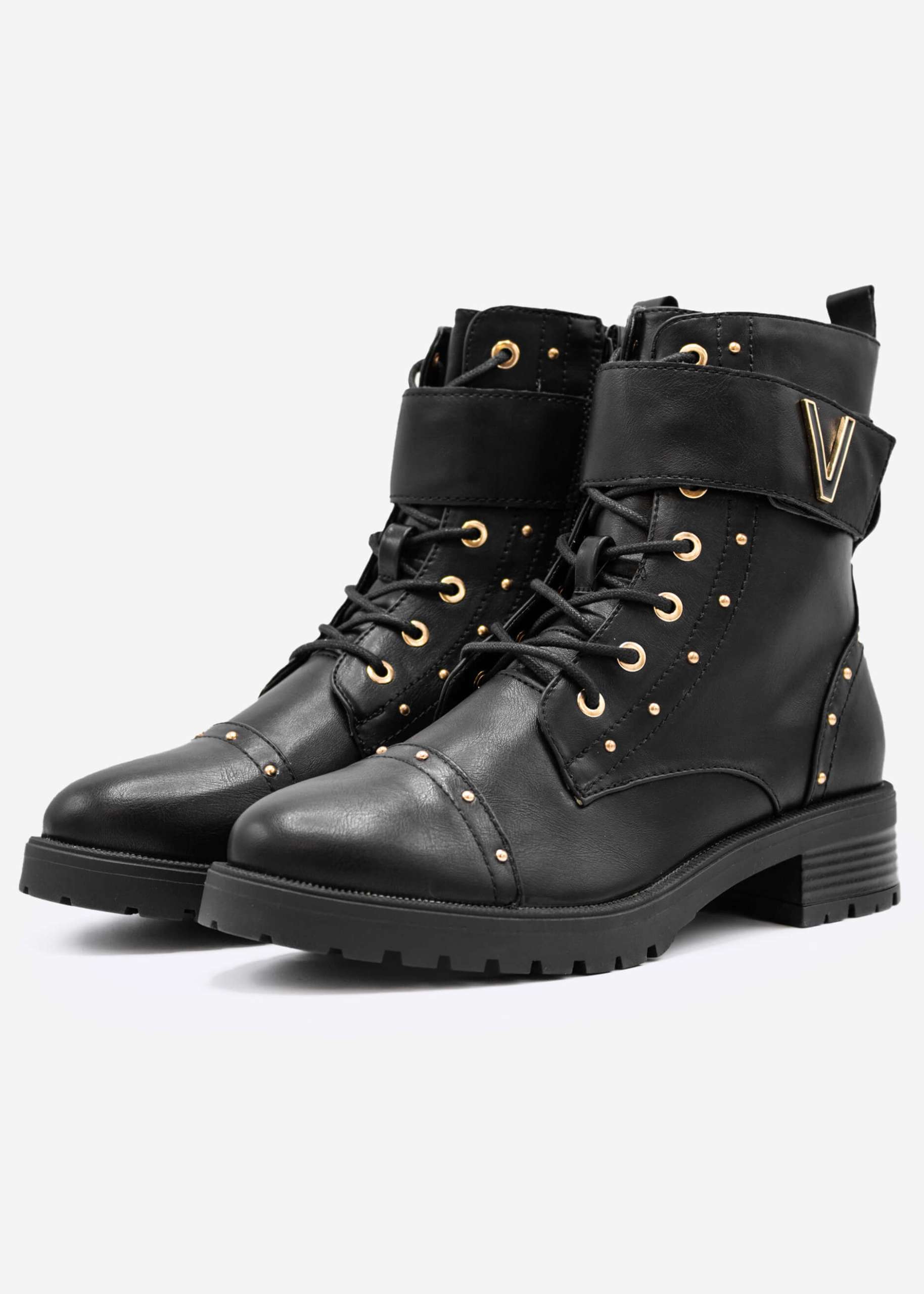 Schnürboots mit gold Details, schwarz