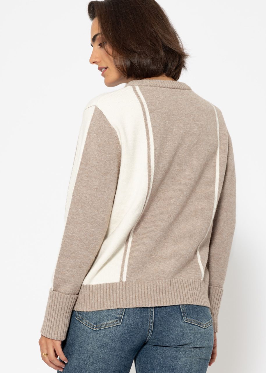 Pullover im Streifen-Design - taupe-offwhite