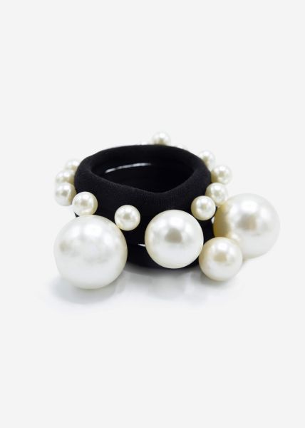 3er Set Haargummis mit Perlen - schwarz
