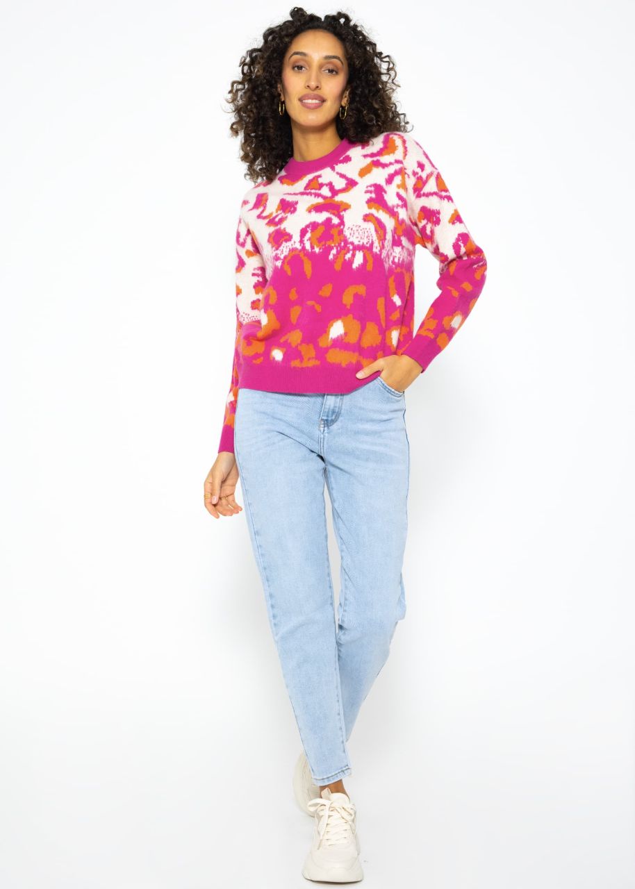 Strickpullover mit Leopard-Muster - pink